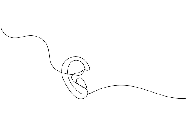 Oído humano dibujo continuo de una línea y estilo minimalista aislar icono vectorial de contorno