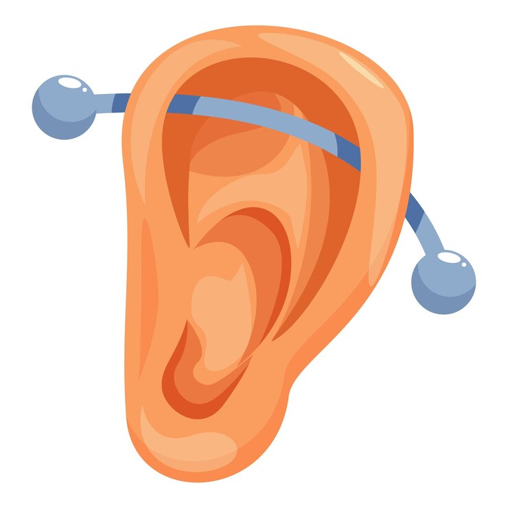 Vector oído humano con perforación industrial que muestra la anatomía