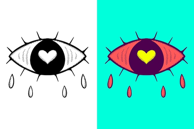 Ojo amor ilustración dibujado a mano dibujos animados vector de estilo vintage