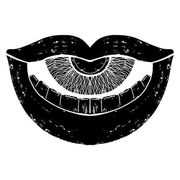 Ojo en boca Ilustración en estilo linograbado Elemento de textura vectorial para diseño