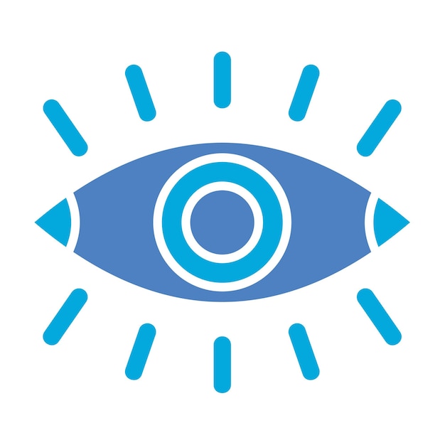 un ojo con un círculo azul y un símbolo que dice o
