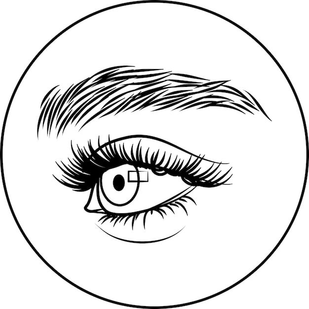 El ojo femenino ilustración de dibujos a mano vectoriales en blanco y negro emblema del logotipo para un salón de belleza