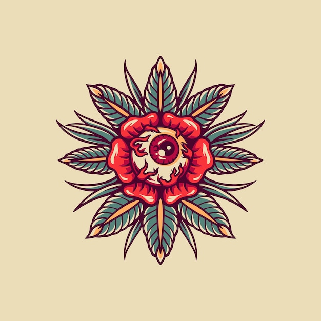 Vector ojo, flores, retro, ilustración