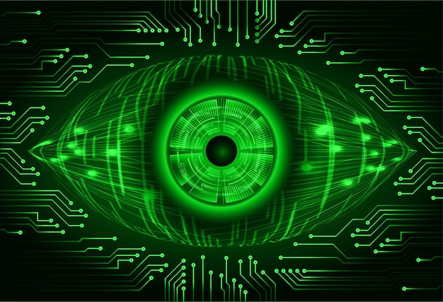 Un ojo con fondo verde y negro y la palabra tecnología.