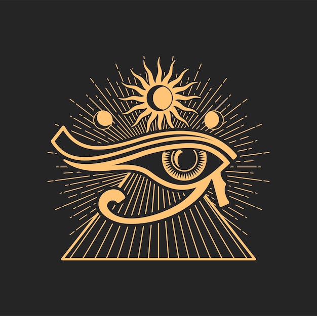 Ojo de horus signo egipcio antiguo pirámide y sol