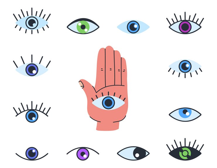 Vector ojo mano griega garabato aislado conjunto diseño gráfico ilustración