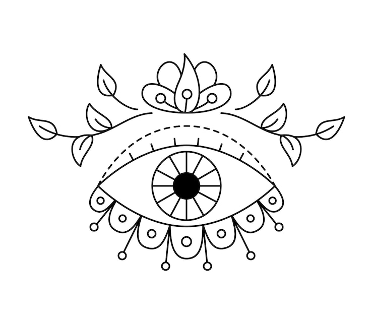 Vector ojo místico providencia vista con decoración botánica natural brujería línea geométrica amuleto de mal de ojo