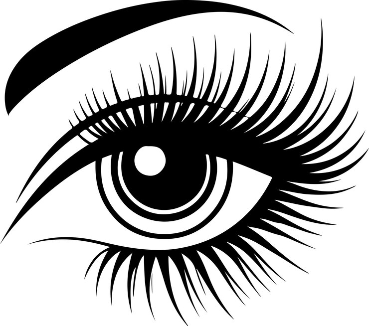 El ojo de una mujer hermosa con pestañas largas icono vectorial símbolo de clipart silueta de color negro 11