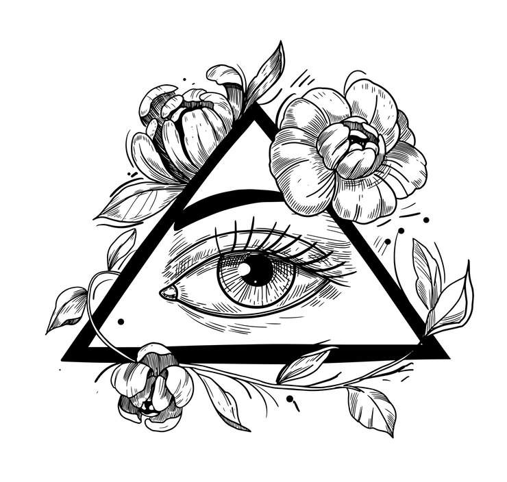 Vector el ojo que todo lo ve. ilustración de vector monocromo. bosquejo del tatuaje