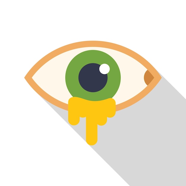 Ojo verde con líquido amarillo que se filtra en diseño plano