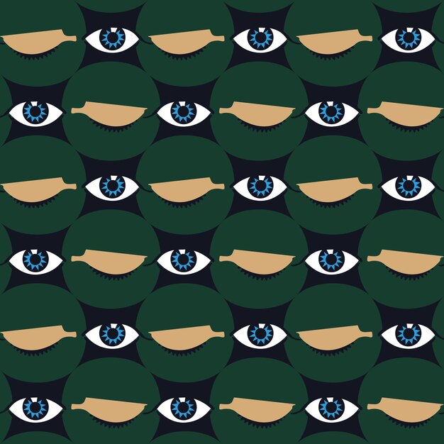 Ojos abstractos Ojos de dibujos animados geométricos Patrón sin costuras Vintage Abrir Cerrar Ojos Puntos Moda de moda