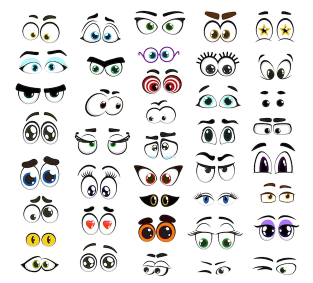 Ojos cómicos de dibujos animados para emoji o emoticones faciales