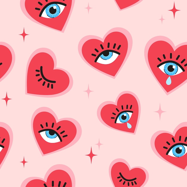 Los ojos del corazón los corazones con los ojos el tarot místico abstracto el patrón sin costuras el fondo del amor