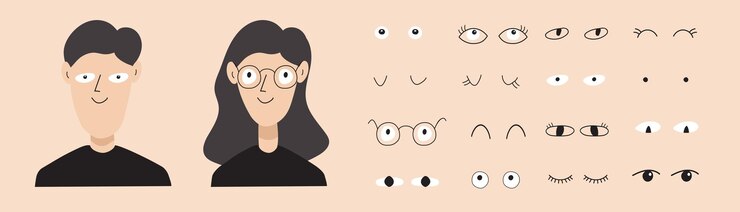Vector los ojos con el hombre y la mujer dibujan a mano un estilo lindo