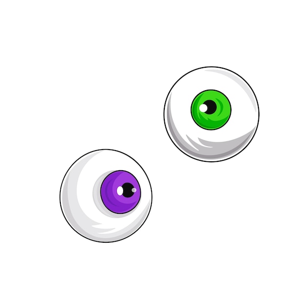 Ojos humanos de Halloween al estilo de dibujos animados Pupila única azul y verde Ilustración