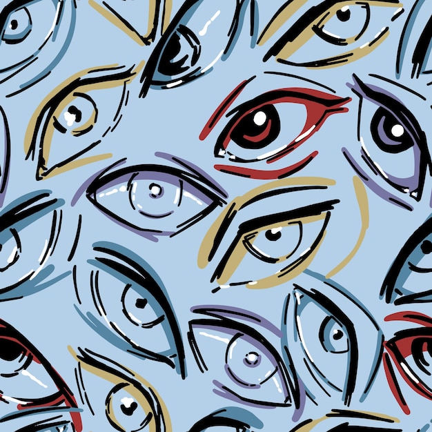 Ojos humanos vector abstracto de patrones sin fisuras Adorno de bocetos de ojos Diseño dibujado a mano en estilo retro