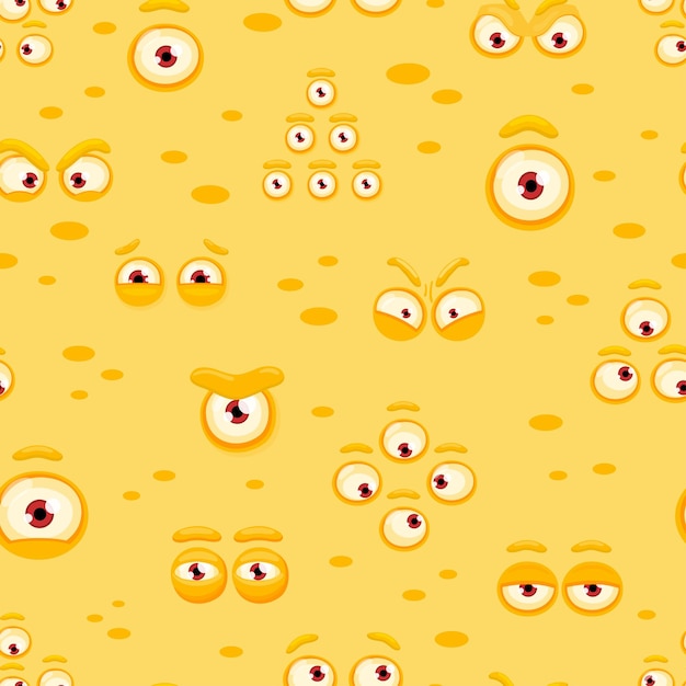 Ojos de monstruo amarillo vector de patrones sin fisuras Fondo de dibujos animados de Halloween