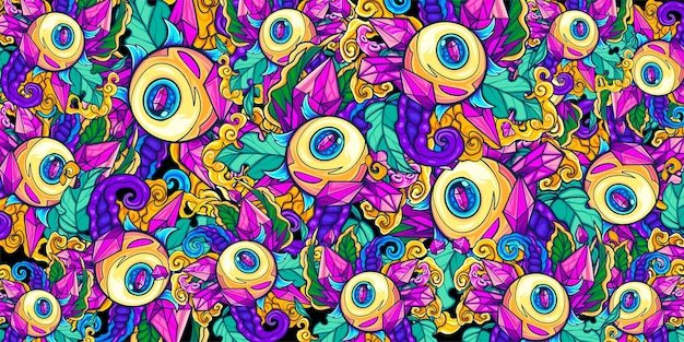 Ojos de monstruo de gema amarilla y patrón de planta