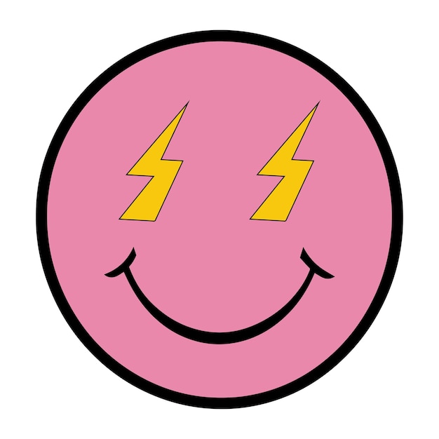 Ojos de relámpago Cara sonriente rosa con ojos eléctricos y una sonrisa lúdica