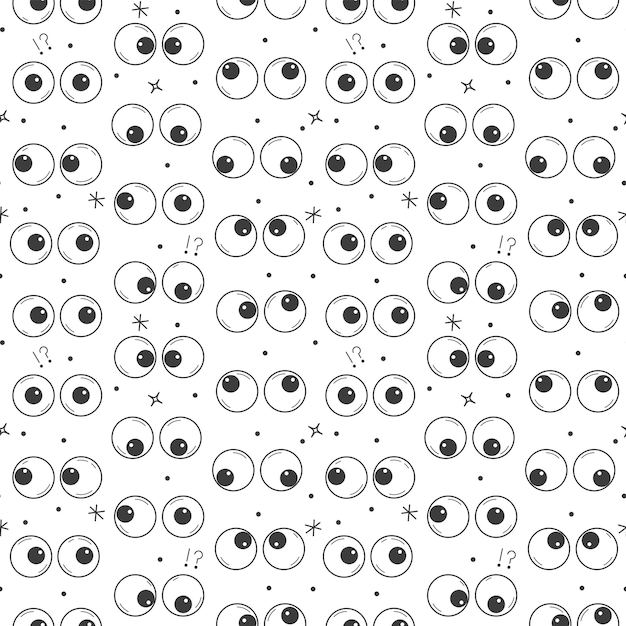 Vector ojos saltones juguetes de plástico sin fisuras de fondo divertidos dibujos animados ojo emoción textura en boceto