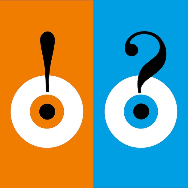 Ojos con signo de exclamación y signo de interrogación