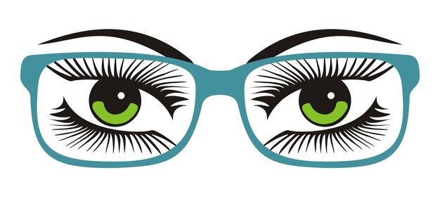 Ojos verdes de las mujeres con ilustración de vector de gafas