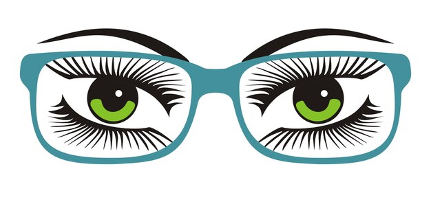 Ojos verdes de las mujeres con ilustración de vector de gafas