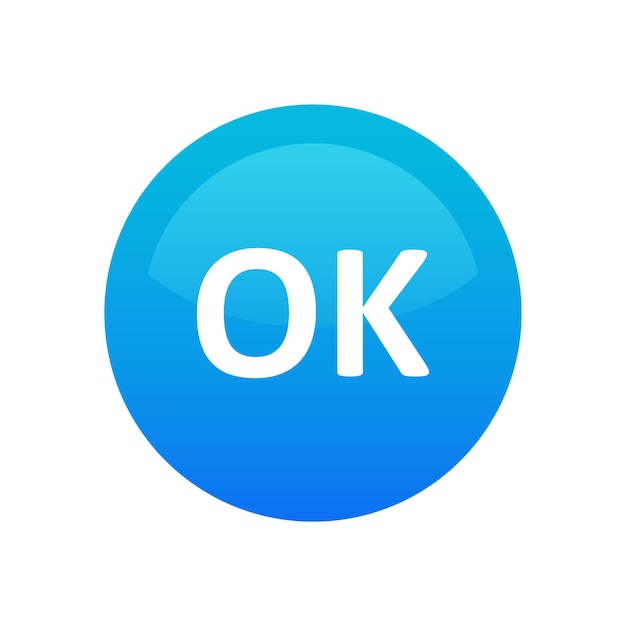 Ok icono vector símbolo redondo color azul aislado en blanco Ilustración de botón con texto OK