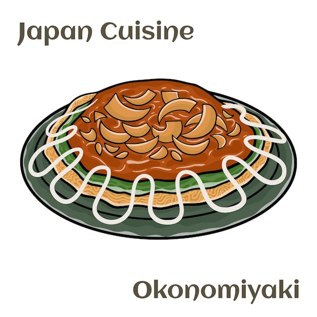 Okonomiyaki Japanesestyle panqueques o pizza popular comida tradicional japonesa