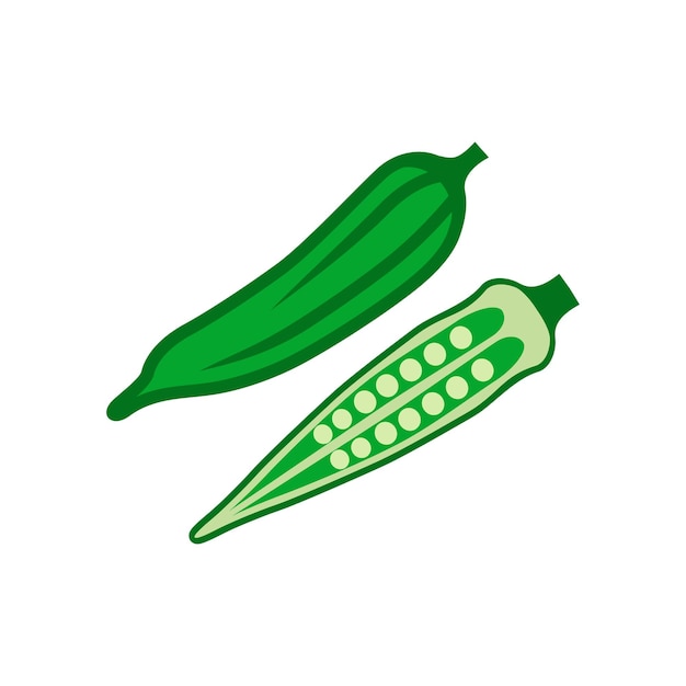Okra también conocido Ladyfinger entero y medio vector aislado fondo blanco
