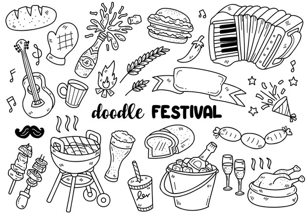 Oktoberfest doodle objetos vector ilustración para banner