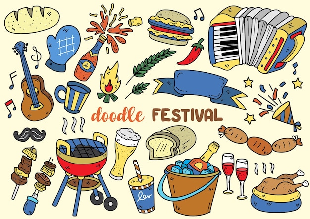 Oktoberfest doodle objetos vector ilustración para banner