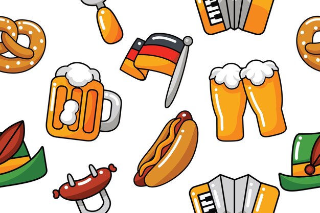 Oktoberfest de patrones sin fisuras en estilo de diseño plano