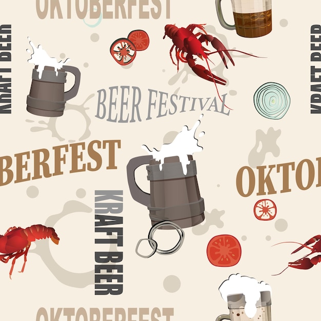 Oktoberfest textura sin fisuras con vasos de cerveza Vector