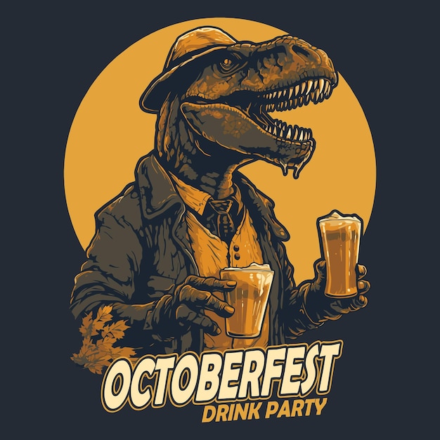 Vector oktoberfest trex dinosaurios traen cerveza