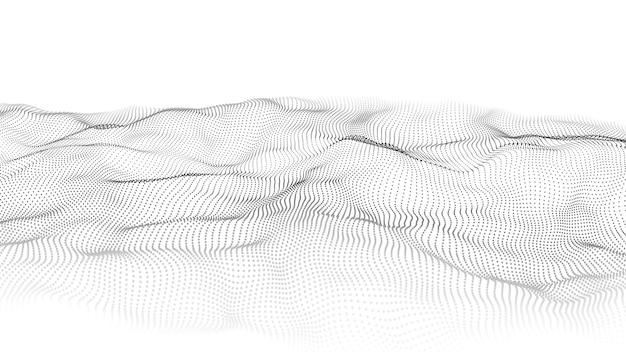 Ola 3d Ola de partículas Fondo geométrico blanco abstracto Ilustración de tecnología de datos grandes