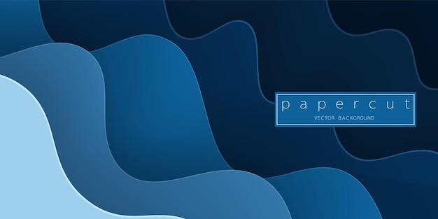 Una ola de agua azul profundo cortada en papel sobre un fondo azul oscuro