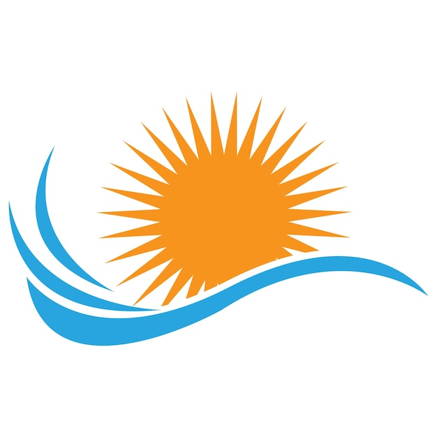 La ola de agua y el icono del sol vector ilustración diseño logotipo Vector