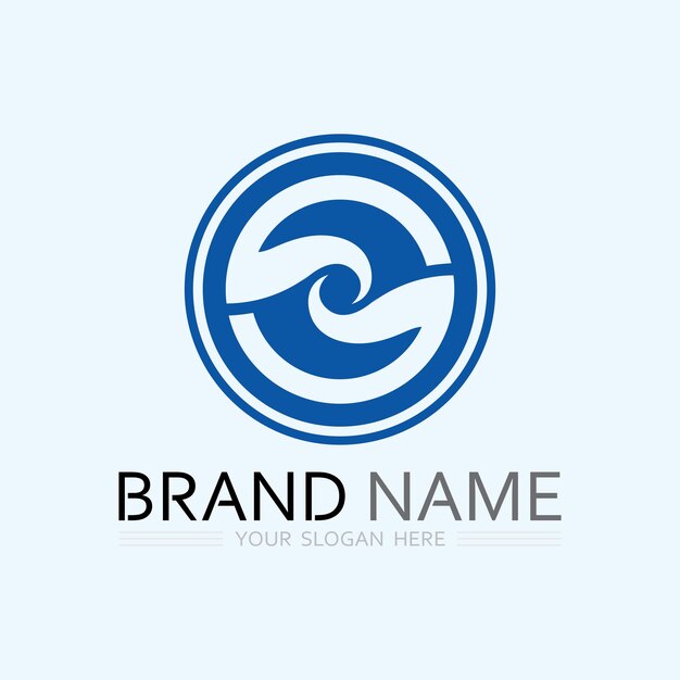 ola y agua logotipo de forma redonda aislada color azul superficie del mar océano río