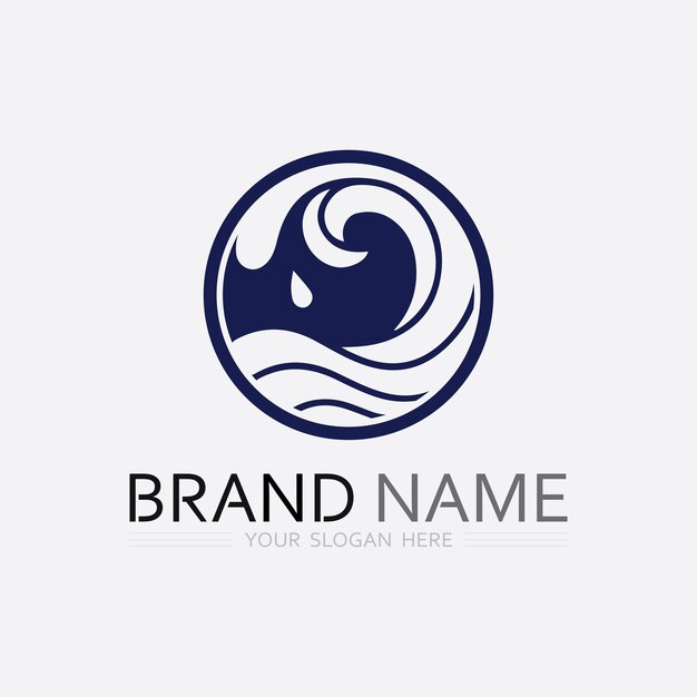ola y agua logotipo de forma redonda aislada color azul superficie del mar océano río