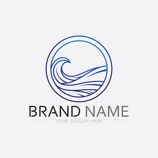 ola y agua logotipo de forma redonda aislada color azul superficie del mar océano río