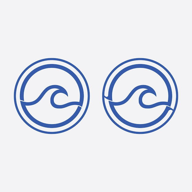 ola y agua logotipo de forma redonda aislada color azul superficie del mar océano río
