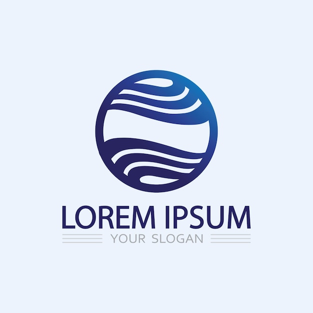ola y agua logotipo de forma redonda aislada color azul superficie del mar océano río