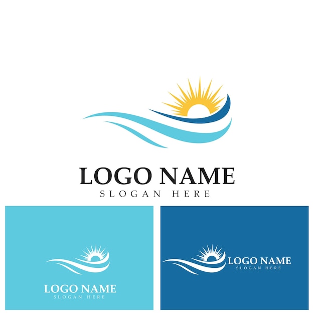 Ola de agua de mar y sol Icono Vector Ilustración Diseño Logo Vector