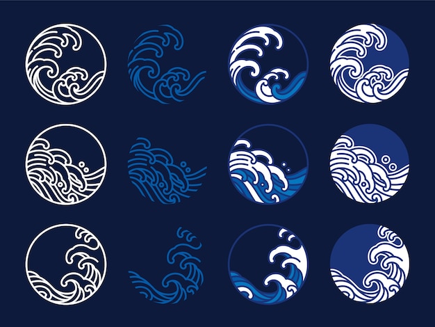 Ola de agua y océano de japón. diseño gráfico de estilo oriental. arte lineal