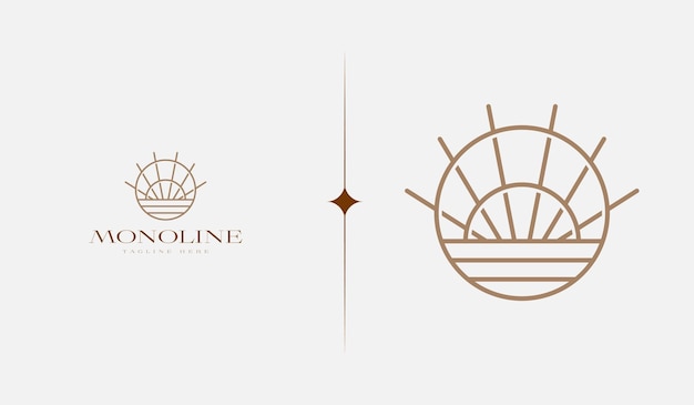 Ola al atardecer Plantilla de logotipo monoline Símbolo premium creativo universal Ilustración vectorial