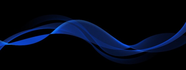 Ola azul Vector de flujo de onda abstracto Elemento de diseño abstracto con fondo negro