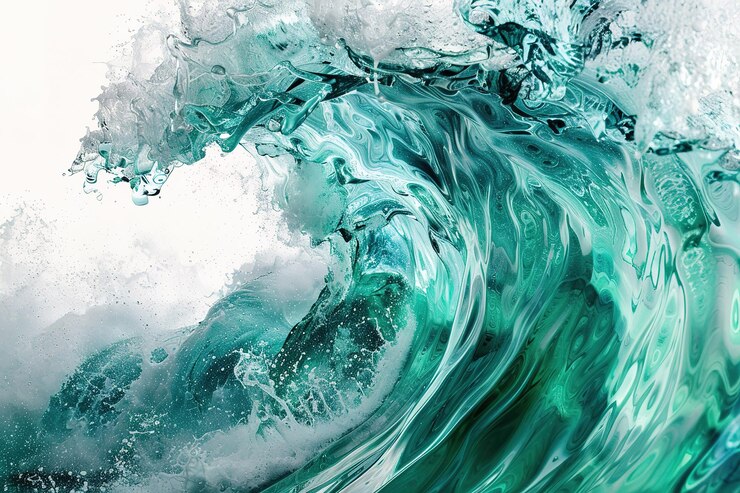 una ola azul y verde que está salpicando en el agua