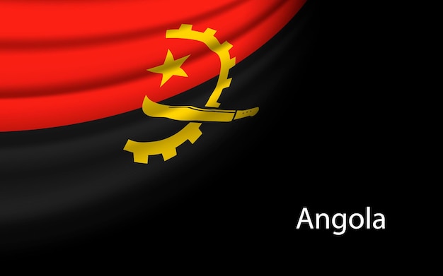 Ola la bandera de Angola sobre fondo oscuro