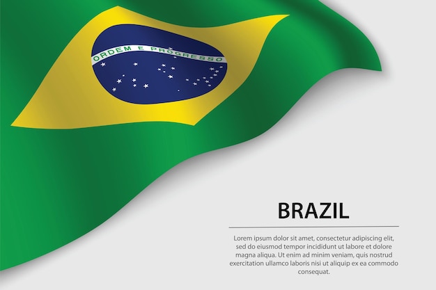 Ola la bandera de brasil sobre fondo blanco plantilla de vector de banner o cinta para el día de la independencia